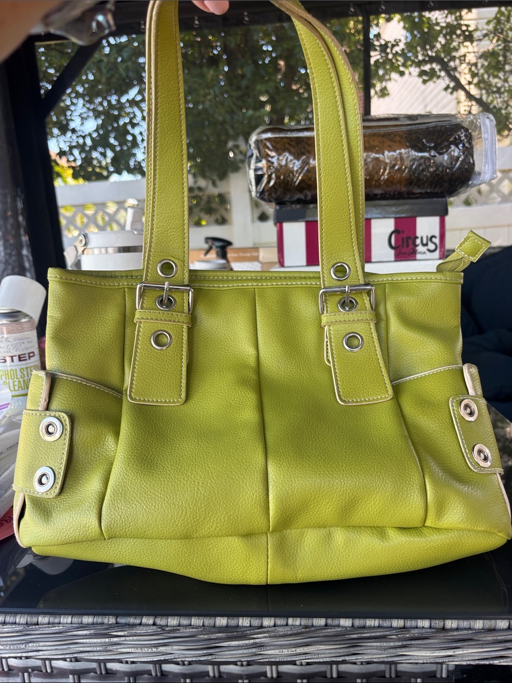 Chateau Lime Green Shoulder Tote with Silver-Tone Hardware